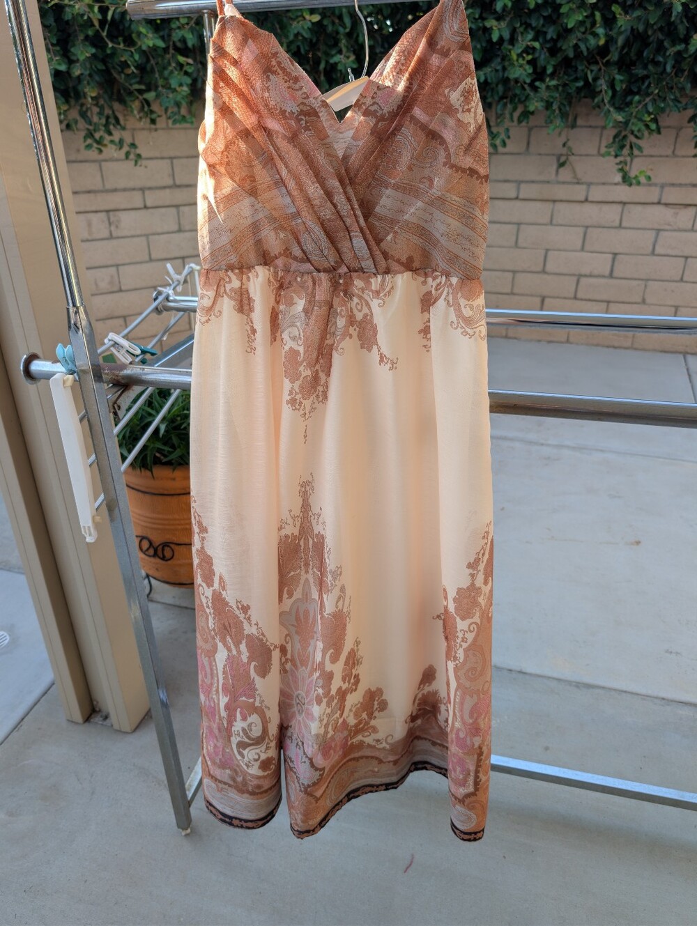 Peach Paisley Print Spaghetti Strap Maxi Dress